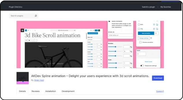 Spline animation plugin for wordpress